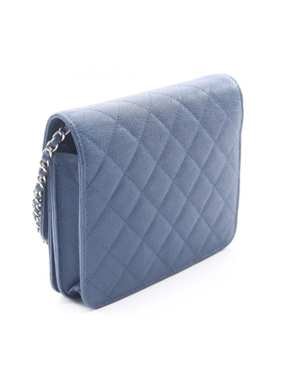 Chanel Shoulder Bag Quilted Chain Wallet Blue Caviar Leather